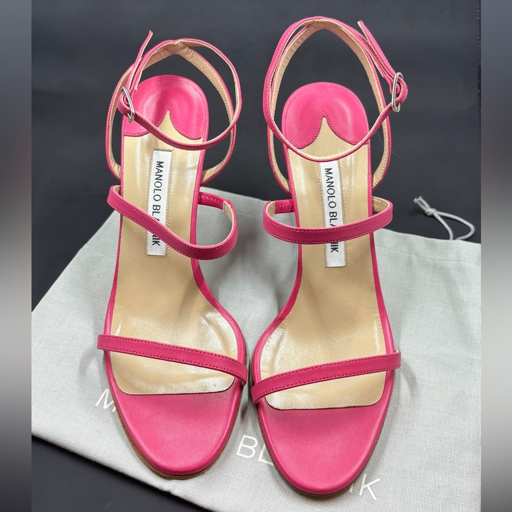 SOLD Manolo Blahnik Hot Pink Strap Heels size 38.5 - Picture 4 of 8